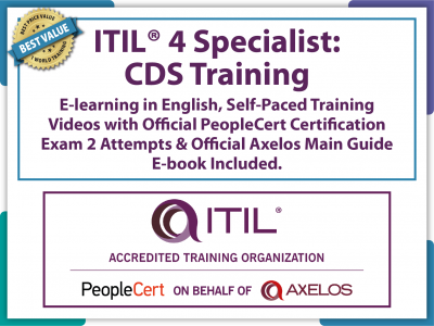 ITIL®4 Specialist: Create Deliver and Support (CDS) E-Learning in English, Self-Paced Training Videos with Official PeopleCert Certification Exam 2 Attempts & Official Axelos Main Guide E-book Included . Course code: ITIL4CDS-E-2