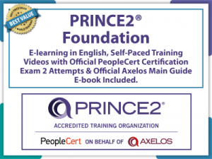 PRINCE2 7 Foundation E-Learning in English, Self-Paced Training Videos with Official PeopleCert Certification Exam 2 Attempts & Official Axelos Main Guide E-book Included. Course code: PRINCE2FND-E-2